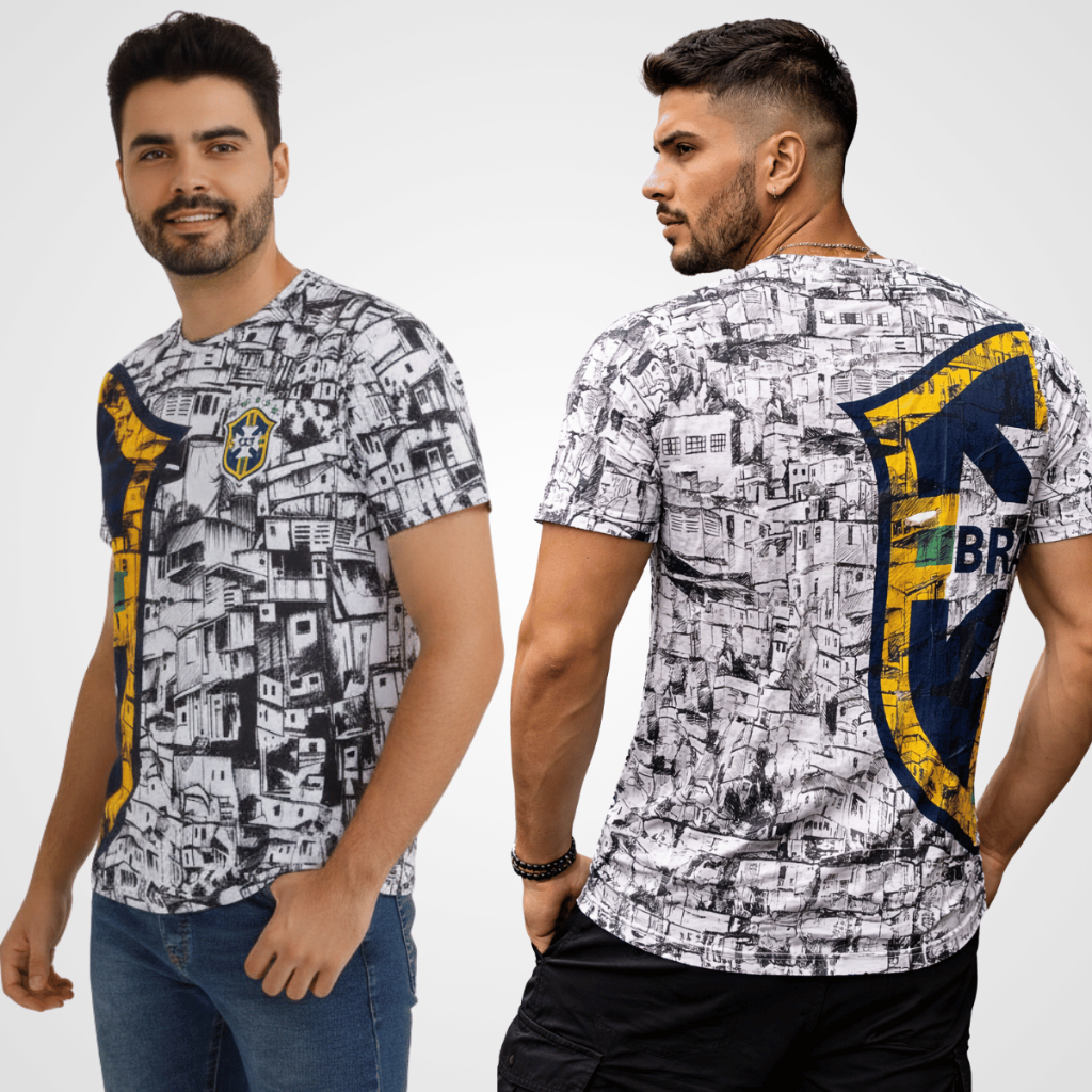 Camiseta Premium Brasil Favela Masculina  Polielastano Manga Curta Estampada Confortável em Oferta na Shopee
