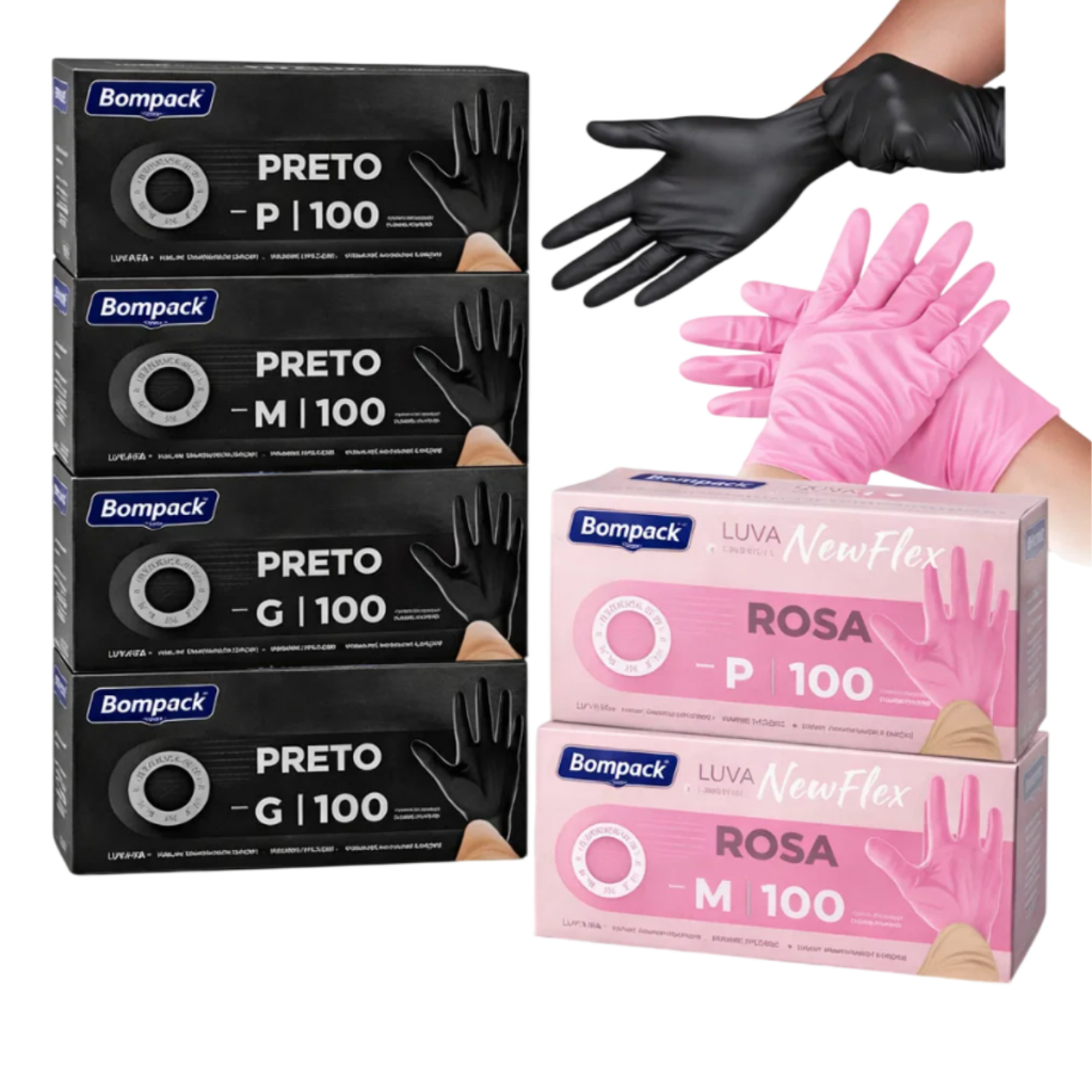 Luva Vinilflex Descartável Tamanho Preta ou Rosa Viniflex Bompack S/ Látex 100 unidades