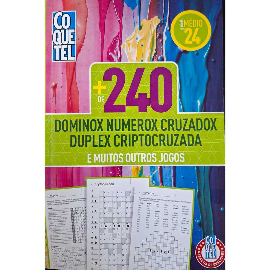 Livro Coquetel + De 240 Dominox Cruzadox Númerox Dupléx Criptocruzada ...