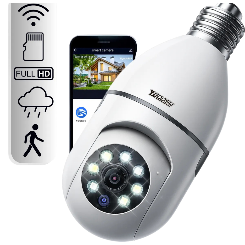 Câmera Lâmpada Segurança WiFi Sem Fio 360 IP Full HD, PTZ Visão Noturna ...