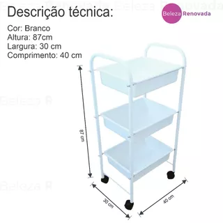 Carrinho Auxiliar Estética  1 Tampo MDF + 2 Bandejas em Oferta na Shopee