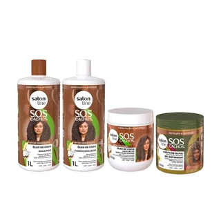 Kit com Shampoo, Condicionador, Máscara e Gel Definidor SOS Cachos Salon Line em Oferta na Shopee