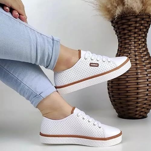 Tênis Sapatênis Feminino Casual Moleca Branco Micro Furinhos Confortável