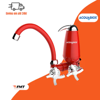 Torneira De Cozinha + Filtro Acquabios Vermelha Filtro C/ Bica Móvel Cromado Cor Vermelho/Cromo