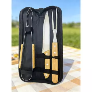 Kits de Churrasco 3 Peças de Aço Inox Premium Práticos e Duráveis