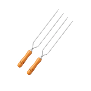 2 ESPETO DUPLO PARA CHURRASCO CABO DE MADEIRA