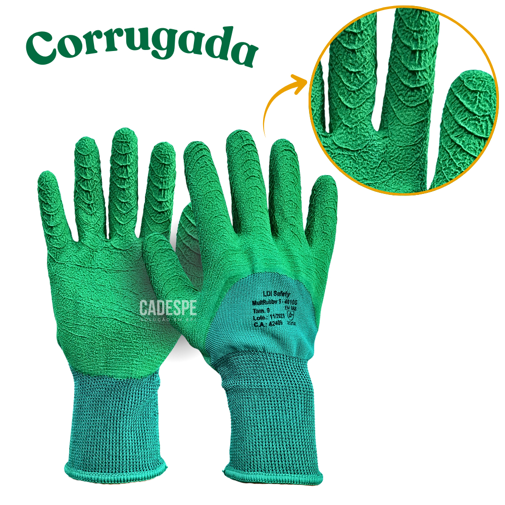 Luva Epi Coleta Pedreiro Corrugada Reforçada Multitato Emborrachada Borracha Obra - LDI Ca 42409