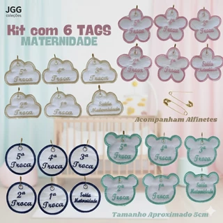 Kit 6 Tags Bordadas as Identificações de Trocas para Saquinhos Organizadores de Mala de maternidade em Oferta na Shopee