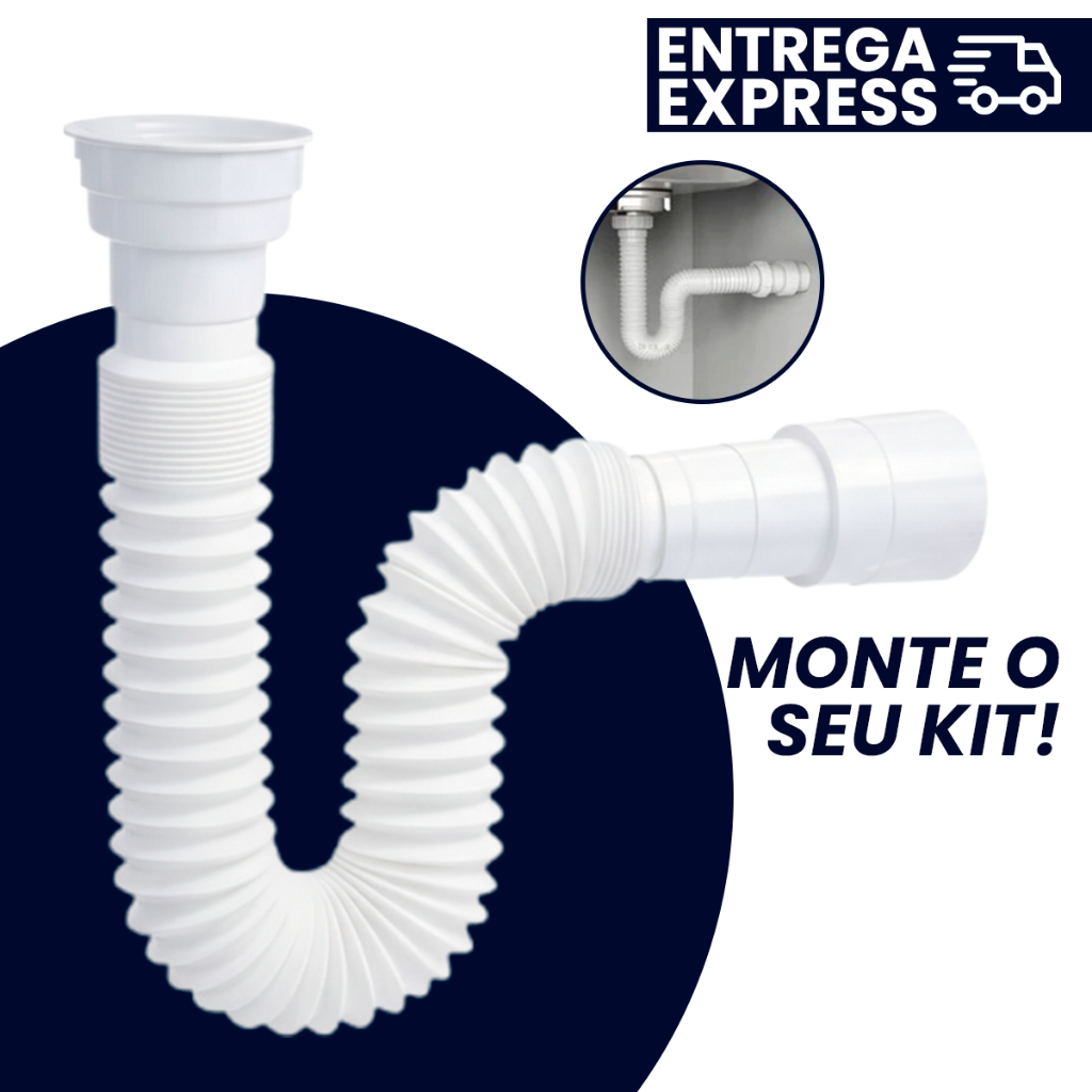 Kit 10 Unidades Sifao tubo sanfonado ajustável Lavatório/Pia/Tanque Universal 70cm / Plastunning