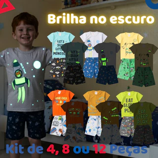 Kit de 4, 8 ou 12 Peças Pijama Brilha no Escuro Infantil Menino Verão - Roupa Infantil Masculino em Oferta na Shopee