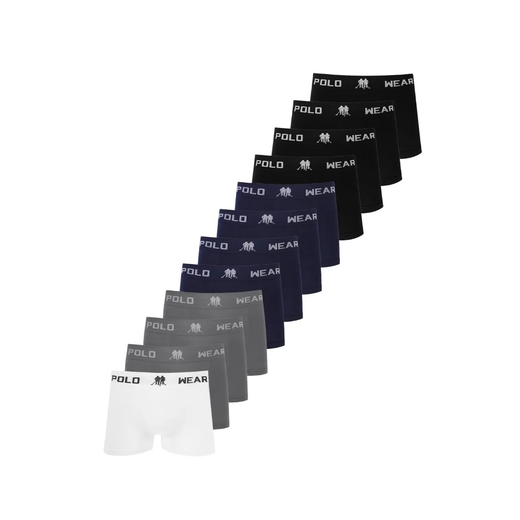 Kit com 12 Cuecas Boxer Polo Wear Microfibra