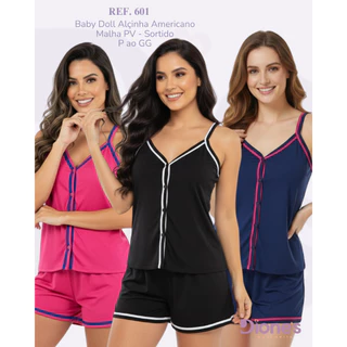 Pijama Baby Doll Short Doll Estilo Americano Botão Aberto Malha Leve Confortável Promoção em Oferta na Shopee