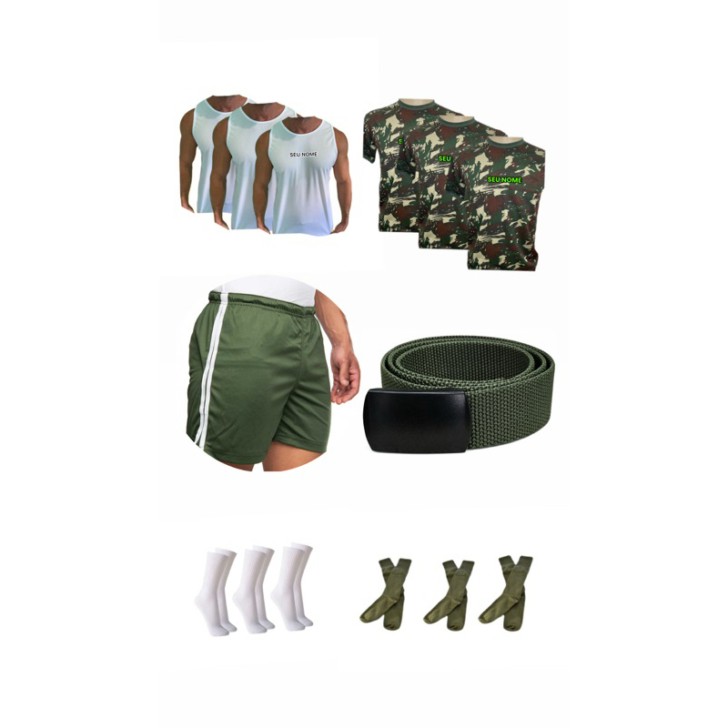 Kit Enxoval Exército Básico | 03 Camisas Camufladas, 03 Meias Verdes ...