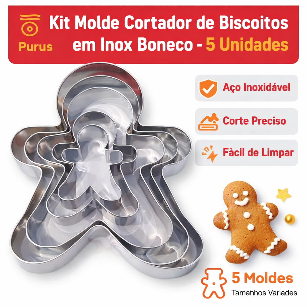 Kit Molde Cortador de Biscoitos Variados em Inox Aluminio pa