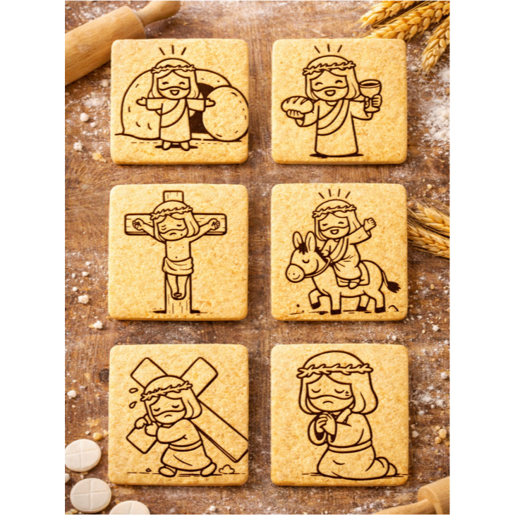 Kit Cortadores + Carimbos de Biscoito Páscoa Cristã - Jesus 