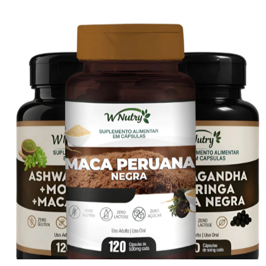 Kit 2x Maca Peruana Negra + 1x Ashwagandha com Moringa e Maca Negra 120 ...