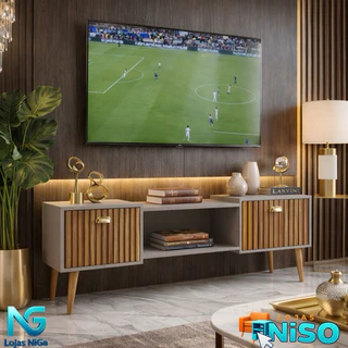 Rack Bancada Studio Leão 1.80cm Tv 75pol e 1.20 com pés Tv 50pol Home com 2 Portas - Lançamento Mirassol em Oferta na Shopee