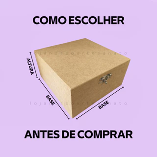 Caixa MDF 6mm Quadrada com Fecho e Dobradiça Presente Artesanato