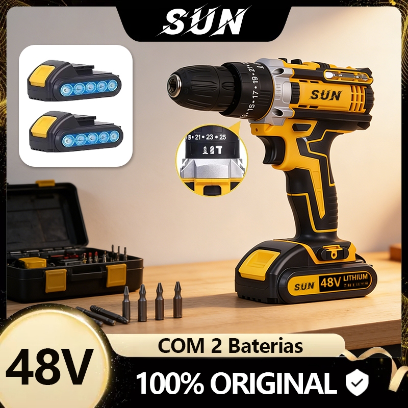 Parafusadeira Furadeira de Elétrica Sem Fio Impacto 48V Bateria 3 ...
