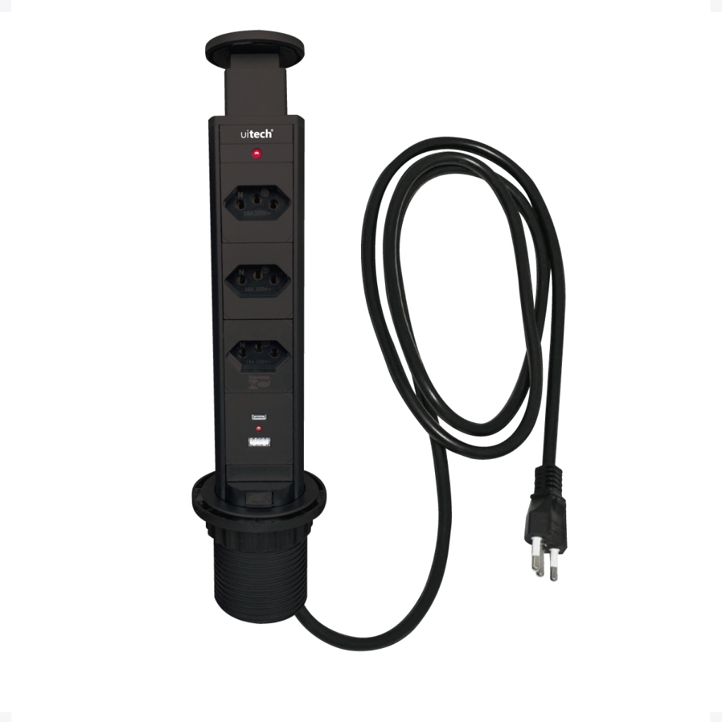 Torre 3 Tomadas 2USB A/C 20 amperes Sobrepor Embutir Bancada Mesa ...