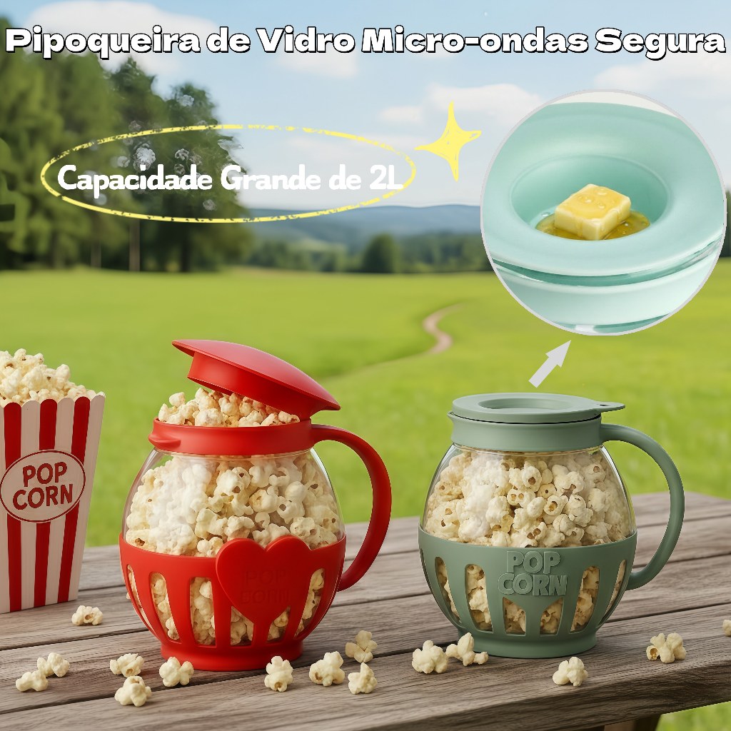 Pipoqueira Micro-ondas de Vidro Fitness 2L,Sem Óleo, Saudável e Prática