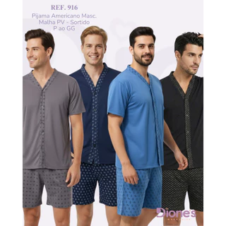 Kit c/ Blusa e Short Pijama Masculino Botão Aberto Estilo Americano Blogueiro Verão Cirúrgico Promoção em Oferta na Shopee