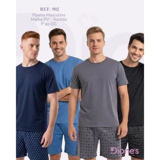 Kit C/Camisa e Short Masculino Pijama Curto Malha Leve Alta Qualidade Tecido Reforçado Promoção em Oferta na Shopee