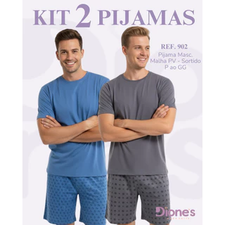 Kit Combo 2 Pijamas Masculino Curto Blusa e Short Promoção Homem Pronta Entrega Envio Rapido em Oferta na Shopee