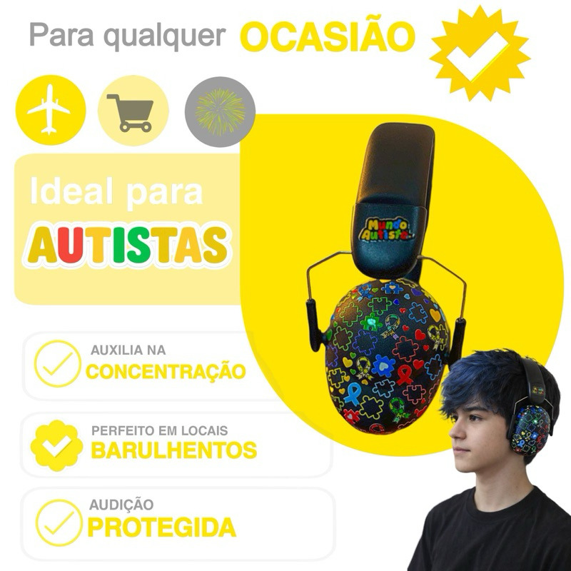 Abafador BLACK TEA Autismo Infantil Fone Protetor de Som Ouvido ...