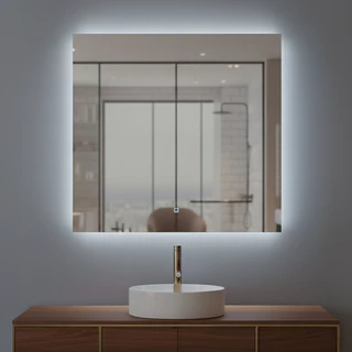 Espelho Quadrado Lapidado 60x60cm LED Touch 3 Cores com Fonte Decorativo em Oferta na Shopee