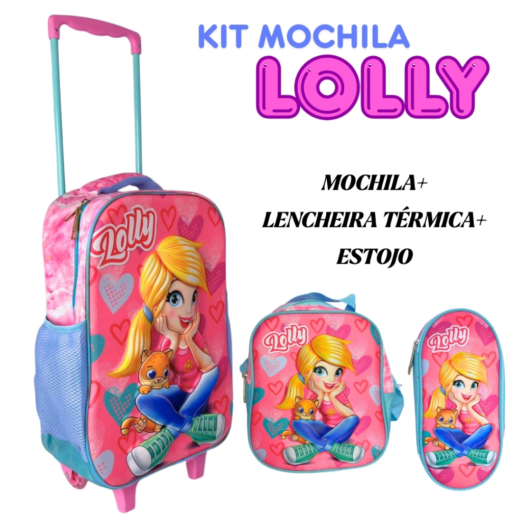 Kit mochila escolar infantil menina , Lolly love , Polly 3D