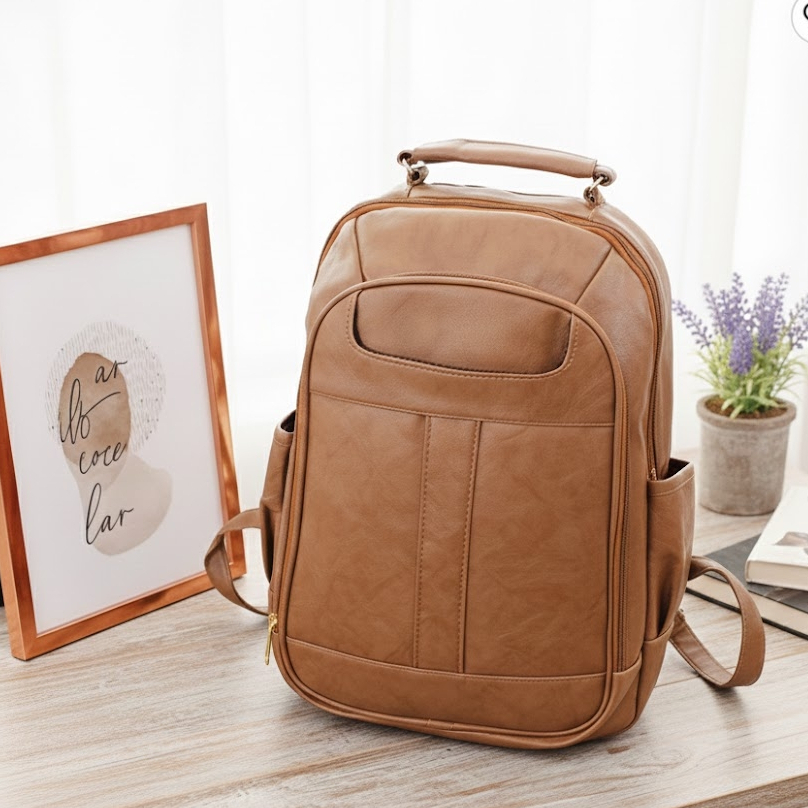 Mochila Feminina Bagagem Reforçada em Couro Sintetico Premium Notebook ...