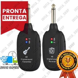 Transmissor Receptor A8 Sem Fio UHF Guitarra Violão Baixo P10 em Oferta na Shopee