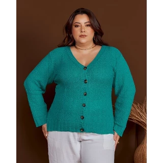 Casaco cardigan tricô básico plus size feminino outono e inverno frio gg moda blogueira