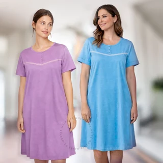 Camisola Adulta Senhora Pijama Feminino Vestido Malha Confortável Botão em Oferta na Shopee