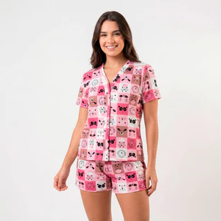Pijama Americano Baby Doll Feminino com Botôes Premiun em Oferta na Shopee