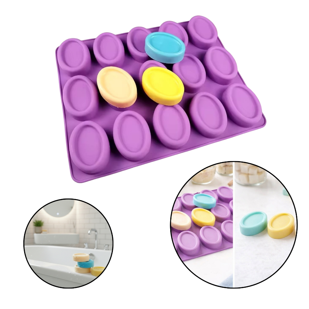 Forma De Silicone 15 Cavidades Ovais Para Sabonete Artesanal Resina ...