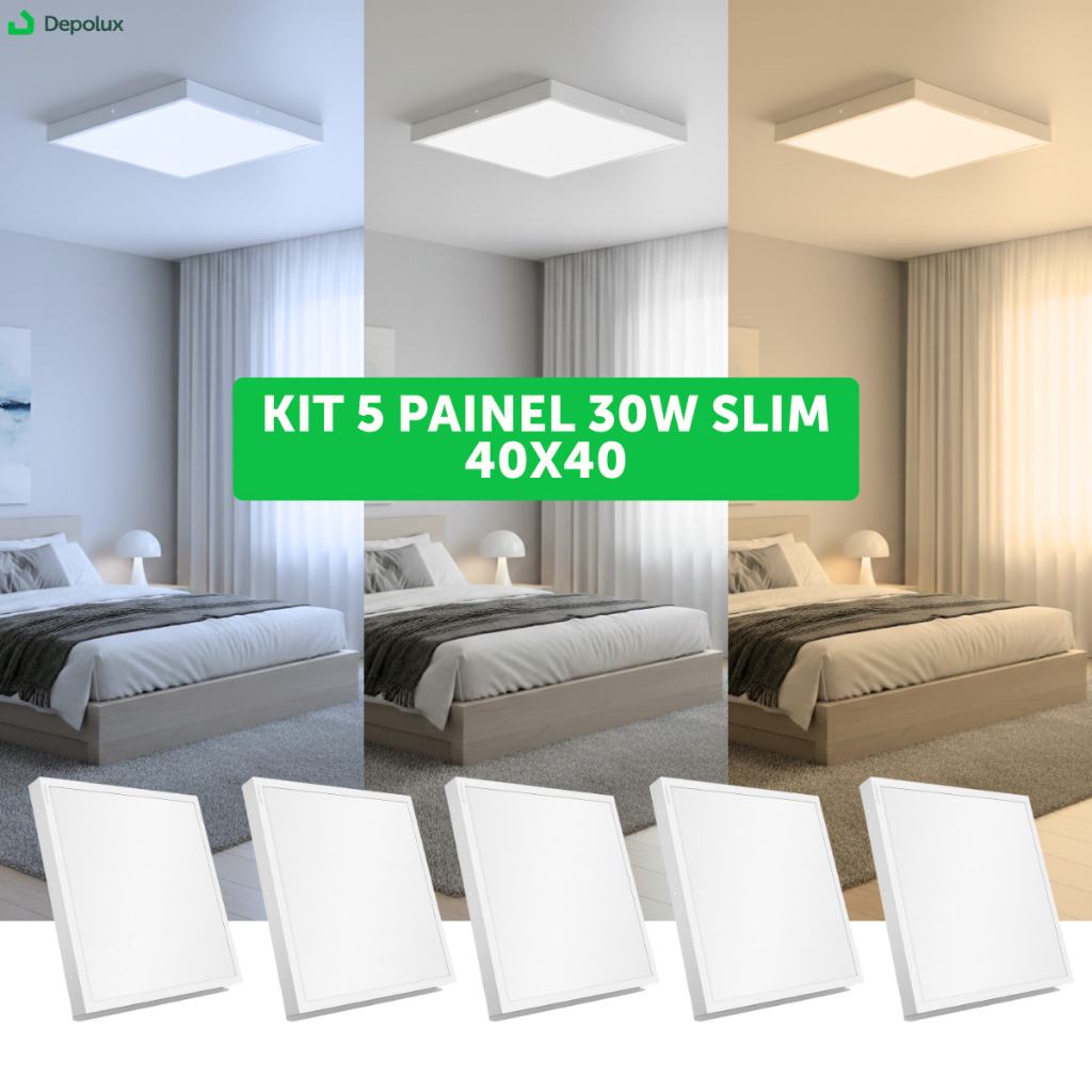 Kit 5 Painel Led 30w Luminária Teto Sobrepor 40x40 Quadrado Branco ...