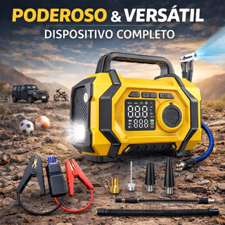 5 em 1 - Auxiliador de Partida Compressor Ar PowerBank Led 8000 mAh 3500 Pa 6 Funções Carro
