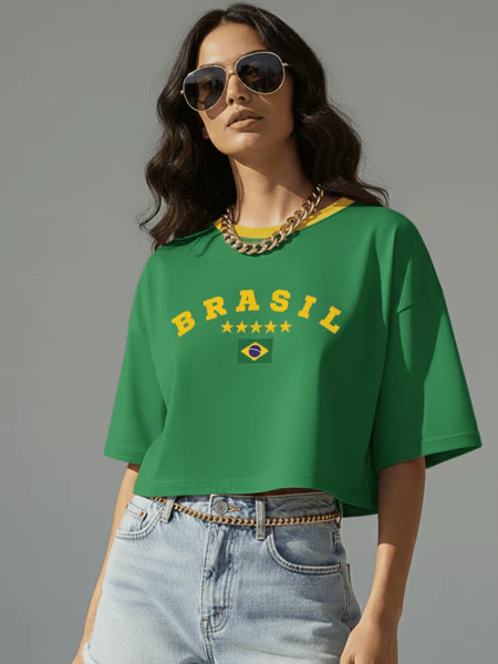 Algodão 100% de alta qualidade em cropped oversized com design da Copa do Mundo