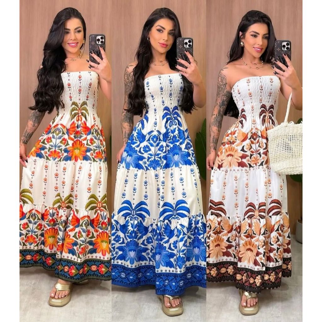 Vestido Tropical Longo Tomara que Caia Estampado – Moda Feminina 2026 ENTREGA INMEDIATO