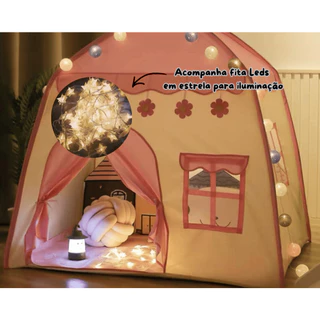 Barraca Tenda menina cabana casa menino Infantil Dobrável  COM/SEM LEDS ESTRELAS em Oferta na Shopee