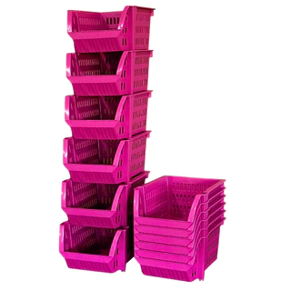 10 Cesto Rosa Caixa Bin Empilhável Organizador Expositor Estoque Loja Plástico 13x25cm em Oferta na Shopee