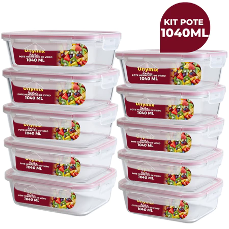 Kit 3 5 10 Potes Vidro HerméTico 1040ml Retangular 4 Travas Marmita Premium
