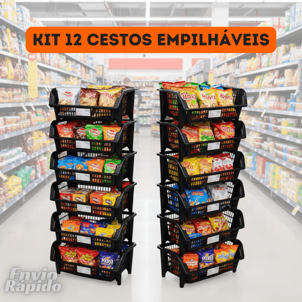 Kit Cesto Empilhavel Telado Resistente Mercado Empresa Comér