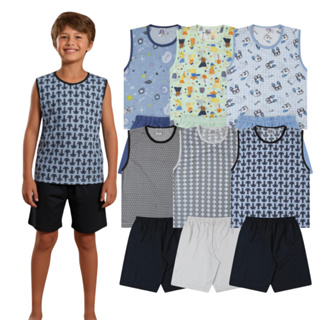 Kit 1, 2 ou 3 Pijamas Infantil Juvenil Menino | Pijama Infantojuvenil Tamanho 2 ao 16 | Pijama Regata Verão em Oferta na Shopee