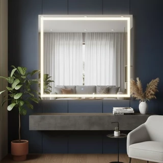 Espelho Quadrado Jateado com Led 80x80 Cm Premium Decorativo em Oferta na Shopee