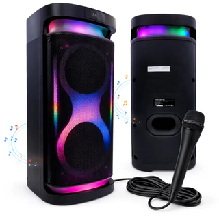 Caixa de Som Karaokê Bluetooth LED RGB 160W RMS Função TWS Recarregável Bateria 4000mAh Microfone em Oferta na Shopee