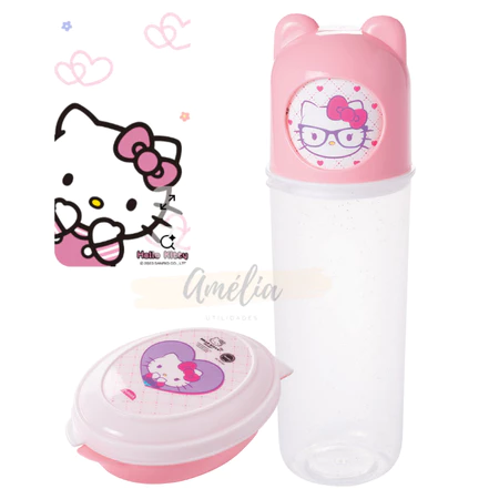 Kit Higiene Saboneteira e Porta Escova de Dentes Estojo dental Infantil Hello Kit escolar higiene