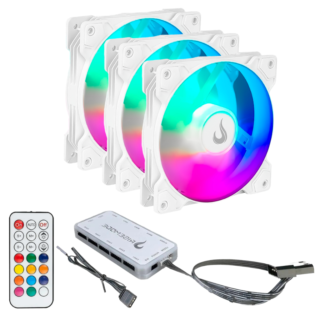 Kit 3 Fans Cooler Ventoinhas Pc Gamer Rise Mode Z White Argb C ...